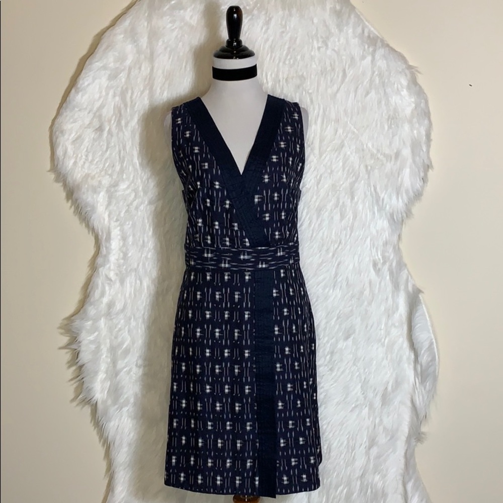J.Crew Navy Blue Ikat Wrap Dress - Picture 2 of 7